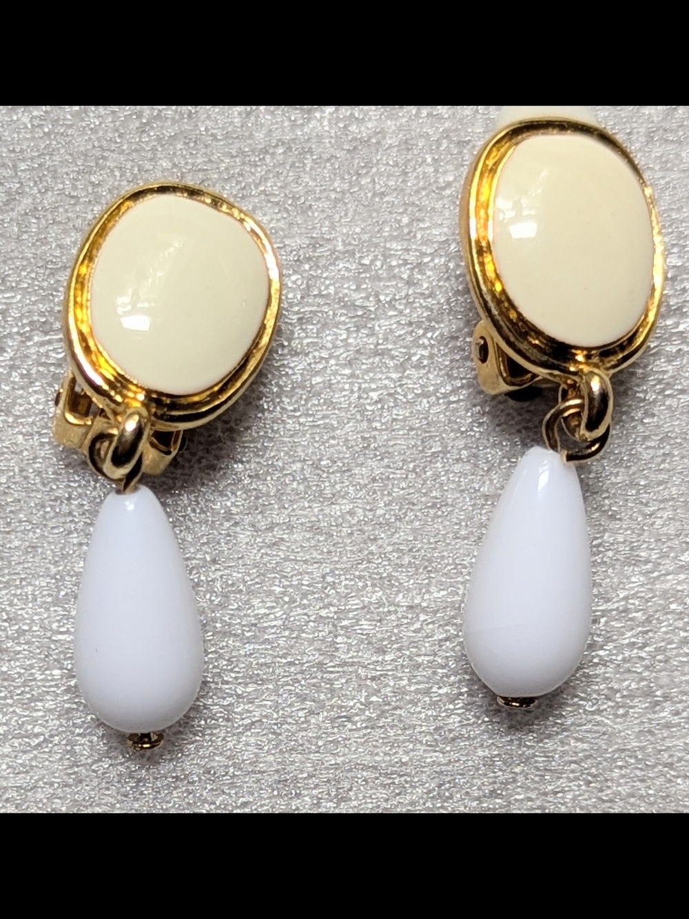 Gold and White Teardrop Clip-On Earrings - Women Jewelry